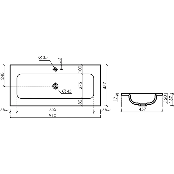 Раковина накладная (91х45,7) Ceramica Nova Grace CN7019MB