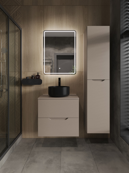 Тумба с раковиной подвесная 60 см, Orange Line Li-60TuLMDF+B07-345B латте/черный