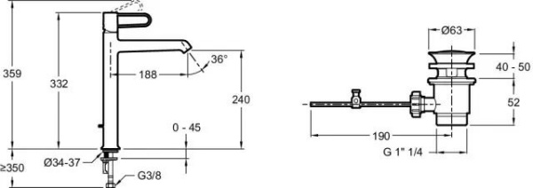 Смеситель для раковины Jacob Delafon Odeon Rive Gauche E21030-GLD-BL