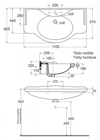 Раковина консоль (112х62) Azzurra GIU200110/ALZA bi*1