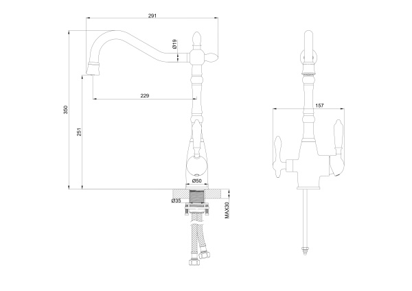 Смеситель для кухни c подключением фильтра WONZON & WOGHAND, брашированное золото WW-88458006-BG Смеситель для кухни c подключением фильтра WONZON & WOGHAND, брашированное золото WW-88458006-BG