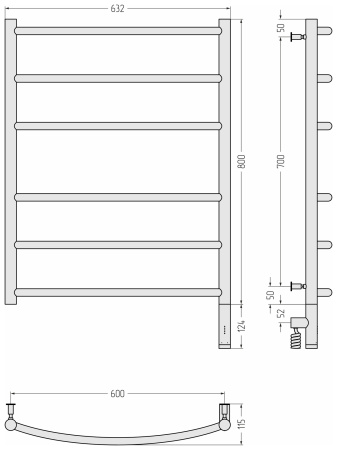 Полотенцесушитель электрический Сунержа Галант 3.0 (80х60) 31-5801-8060 правый