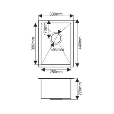 Кухонные мойки:(33х44х20,5) MELANA ProfLine H3344, сатин