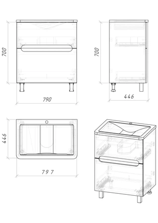 Тумба напольная Grossman АДЕЛЬ-НОРМА-80 108023 см с 2-я ящ, белая