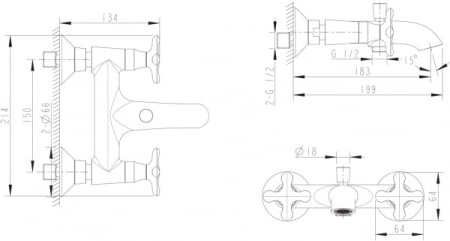 Смеситель для ванны c коротким изливом Bravat Summer Rain F677111C-01