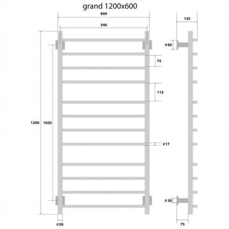 Полотенцесушитель электрический Energy GRAND 120x60 EETRGRAND1206000000