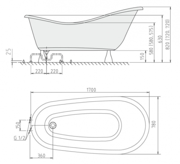 Акриловая ванна 170x78 Alpen Rectime 42112 Акриловая ванна 170x78 Alpen Rectime 42112