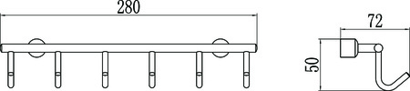 Планка с крючками 6 крючков Savol S-005256 в упаковке 2 шт