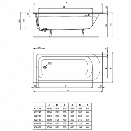 Прямоугольная ванна (170х70) Ideal Standard HOTLINE K865901