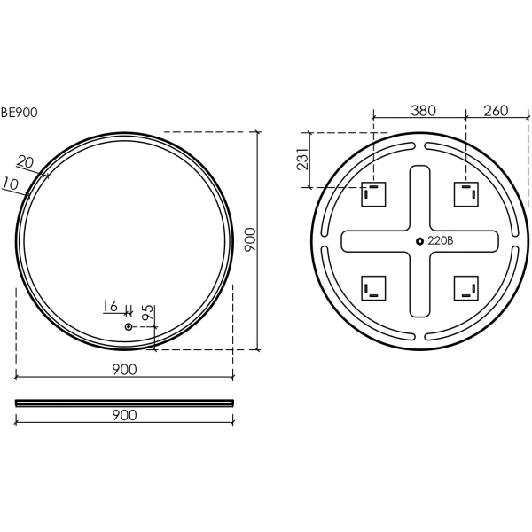 Зеркало с подсветкой Sancos  Bella (90х90) BE900