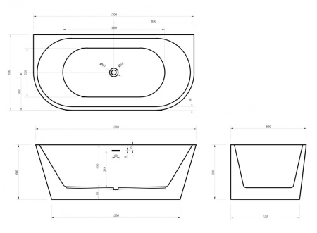 Акриловая ванна (170х80) ABBER AB9216-1.7MW без гидромассажа, белый