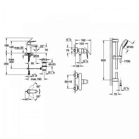 Комплект для ванной комнаты Grohe Euroeco 118464