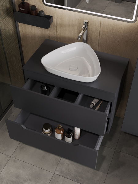 Тумба с раковиной подвесная 80 см, Orange Line Li-80TugMDF+B07-500W графит/белый