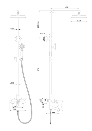 Душевая система WONZON & WOGHAND STEAM, темный графит WW-88739008-BGM
