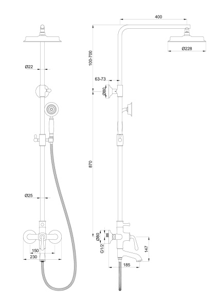 Душевая система WONZON & WOGHAND STEAM, хром WW-88739008-CR Душевая система WONZON & WOGHAND STEAM, хром WW-88739008-CR