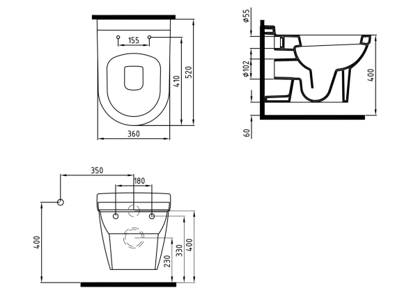 Унитаз подвесной безободковый Bien Organic OGKA052N1VP0W3000