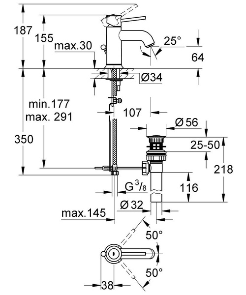 Смеситель для раковины Grohe BauClassic 23161 000 (23161000) хром
