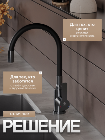 Смеситель для кухни однорычажный с гибким изливом Agger Easy A3100555 оружейная сталь матовая