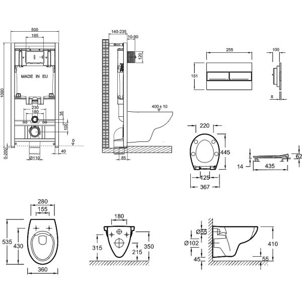 Комплект унитаза с инсталляцией Jacob Delafon Patio E21740RU-00