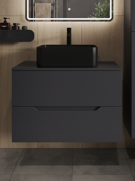 Тумба с раковиной подвесная 80 см, Orange Line Li-80TugMDF+B02-460MB графит/черный