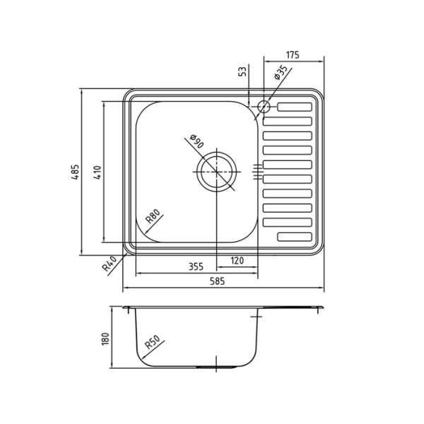 Кухонная мойка, нержавеющая сталь iddis Strit STR58PLi77, сталь