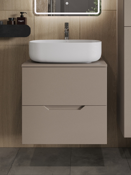 Тумба с раковиной подвесная 60 см, Orange Line Li-60TuLMDF+B07-540W  латте/белый