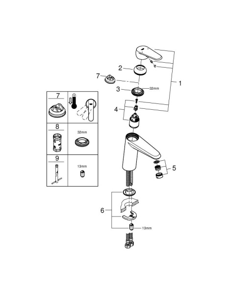 Смеситель для раковины однорычажный Grohe Eurodisc Cosmopolitan 23449 002 (23449002) хром 