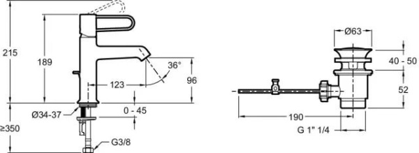 Смеситель для раковины Jacob Delafon Odeon Rive Gauche E21028-GLD-BL