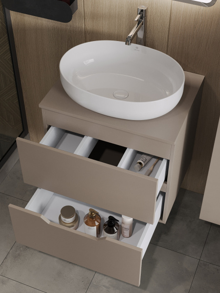 Тумба с раковиной подвесная 60 см, Orange Line Li-60TuLMDF+B05-520W латте/белый