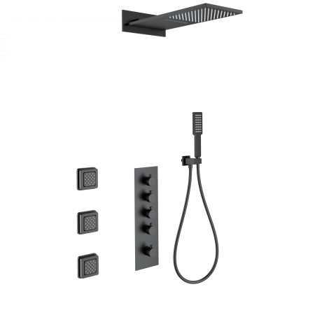 Душевая система с термостатом встраиваемая WONZON & WOGHAND, черный матовый WW-D4100-MB