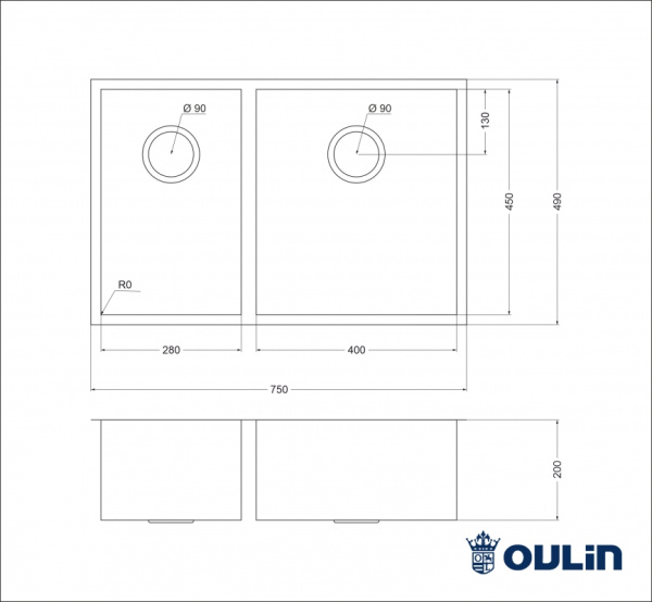 Кухонная мойка (75х49) Oulin OL-F202
