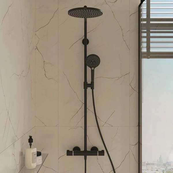 Душевая система с термостатом Hansgrohe Raindance Select S Showerpipe 240 1jet PowderRain 27633670 черный матовый 
