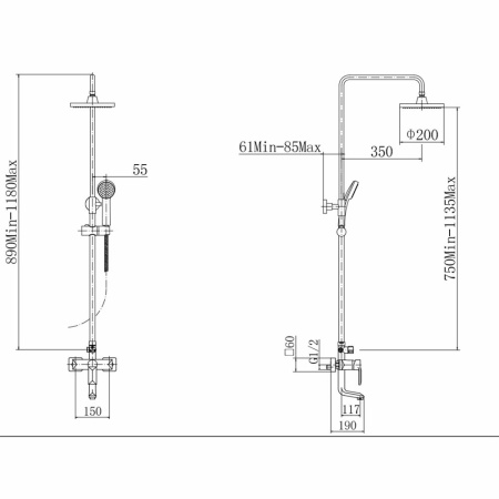 Душевая система с изливом Fashun  A2418