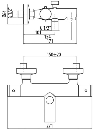 Термостатический смеситель для ванны Gattoni Termostatici TS21022C0cr
