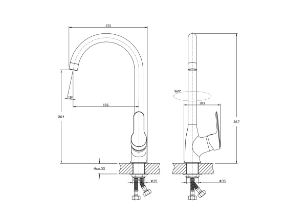 Смеситель для кухонной мойки RUSH Crete CR3535-22 Смеситель для кухонной мойки RUSH Crete CR3535-22