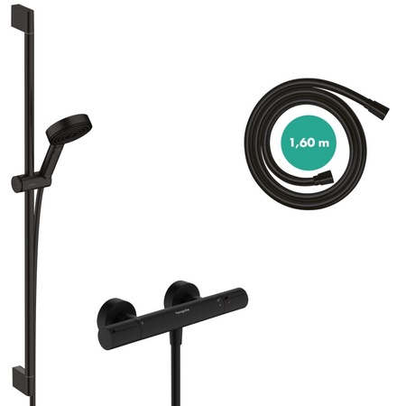 Термостат для душа с душевым гарнитуром Hansgrohe Pulsify Select S 105 3jet Relaxation EcoSmart Ecostat Element 24271670 черный матовый