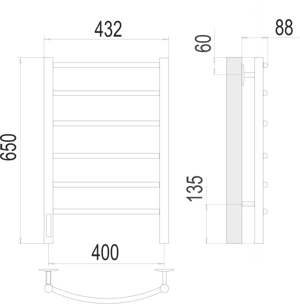 Полотенцесушитель электрический Terminus Классик подключение слева (400х650) П6 4670078531315