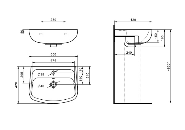 Раковина подвесная (55х42) Santek Лонги 1WH501755