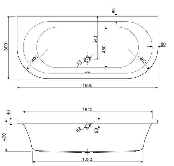 Акриловая ванна (180х80) CEZARES METAURO-wall-180-80-40-W37 Акриловая ванна (180х80) CEZARES METAURO-wall-180-80-40-W37