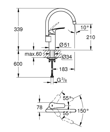 Смеситель для кухни Grohe Eurosmart 332022433 (черный матовый)