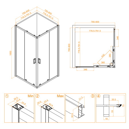 Душевой уголок (90х90) RGW Classic  CL-34 32093499-11 прозрачное