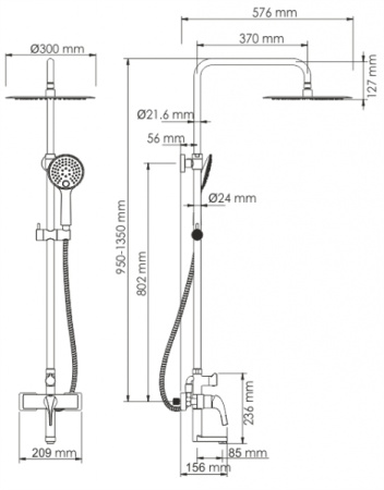 Душевая система с изливом WasserKRAFT Sauer A17101