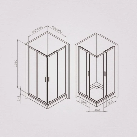 Душевой уголок (90х90) Am.Pm Gem W90G-403-9090MT хром матовый