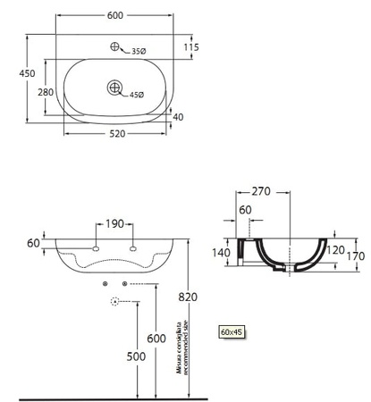 Раковина Azzurra Nuvola NUV200/60 bi*1