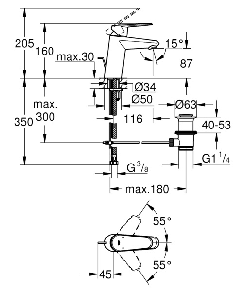 Смеситель для раковины однорычажный Grohe Eurodisc Cosmopolitan 3319020E (3319020E) хром