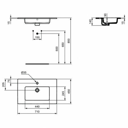 Раковина встраиваемая сверху (71x45) Ideal Standard TEMPO E053501
