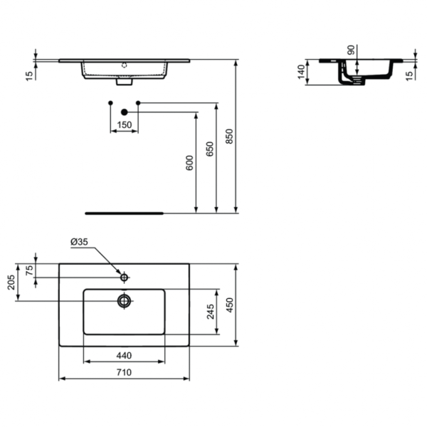 Раковина встраиваемая сверху (71x45) Ideal Standard TEMPO E053501