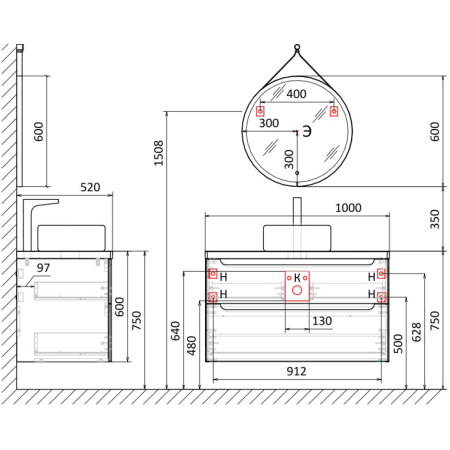 Тумба под раковину Jorno Wood 100 Wood.01.100/P/GR