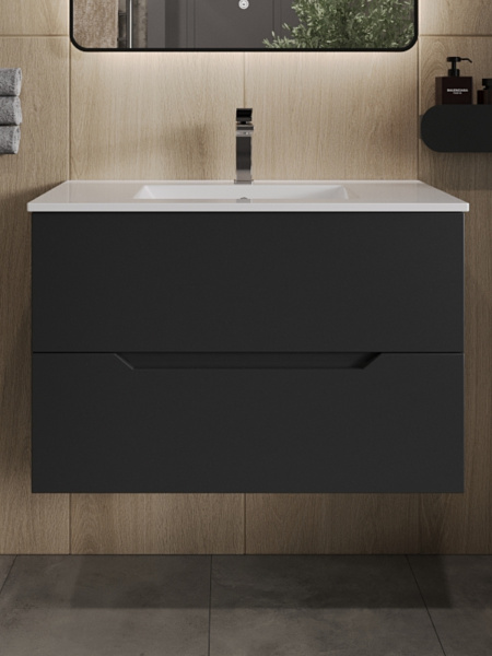 Тумба с раковиной подвесная Orange Line Li-70Tub+Ra черный матовый