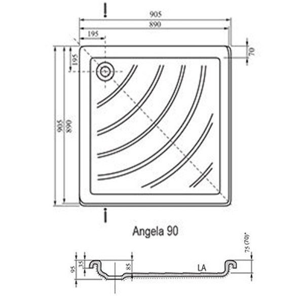 Душевой поддон Ravak Angela-90 LA 90х90 см A017701220